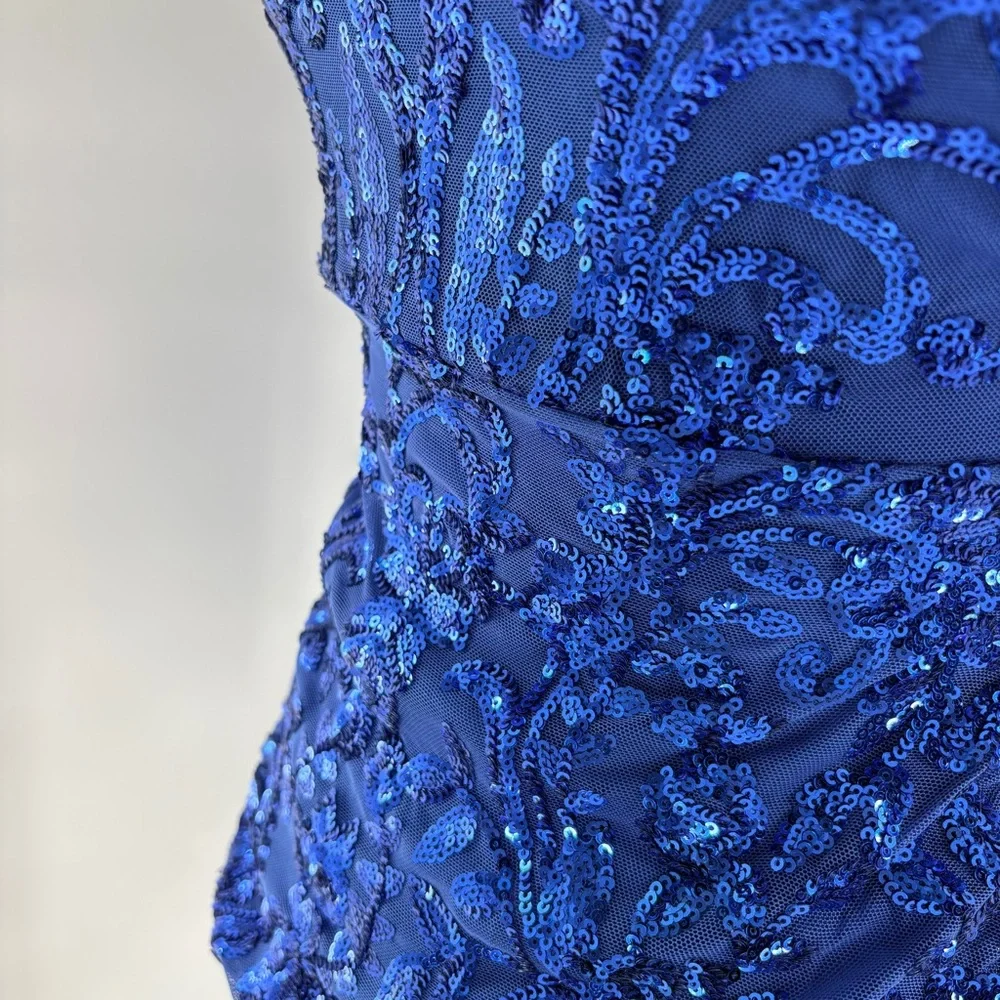 Lulus Elegant Blue Mini Sequin Dress S Homecoming Prom Navy sparkly open back